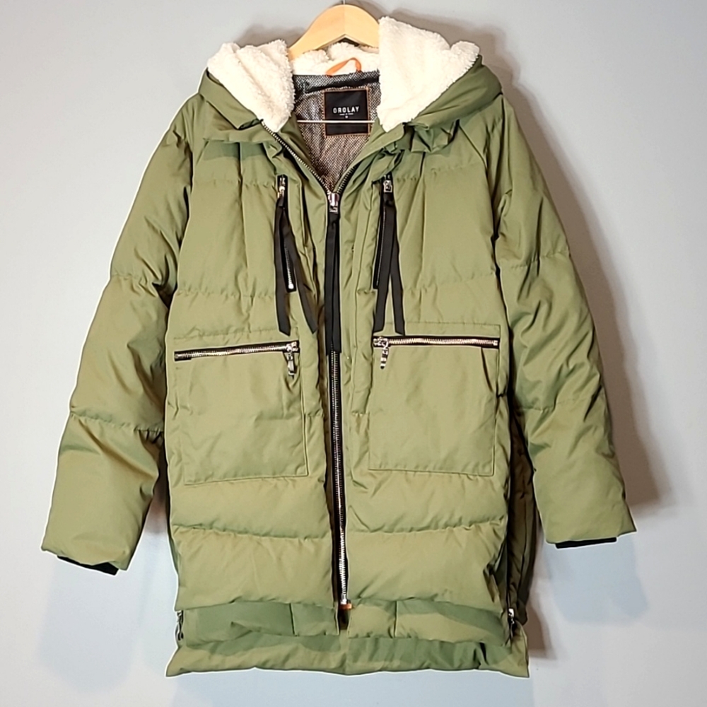 Orolay Womens Thickened Down Jacket Size Medium Green Winter Ski Outdoor